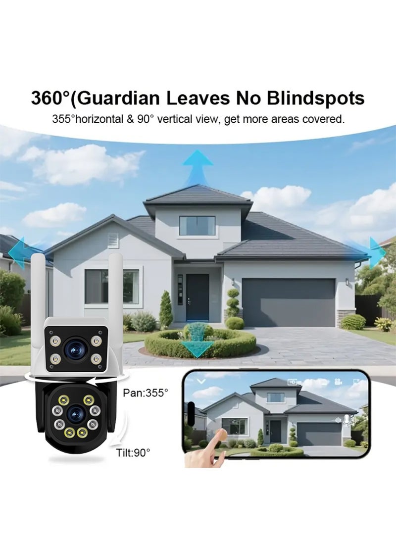 Onno كاميرا أمان لاسلكية خارجية عدسة مزدوجة من أوننو، دقة 2K فول إتش دي مع دوران أفقي 355 درجة وعمودي، رؤية ليلية ملونة، صوت ثنائي الاتجاه، كشف الحركة، واي فاي 2.4 جيجاهرتز، تحكم عن بعد عبر التطبيق – كاميرا مراقبة أمان منزلي للفناء والمرآب والممر الأمامي - Image 3